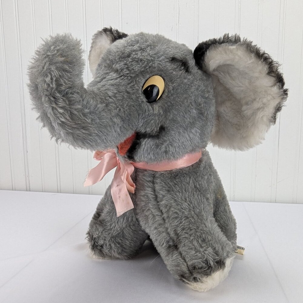 Vintage Animal Toys Plus Gray Elephant Plush 11" Stuffed Toy Hard Body Prize